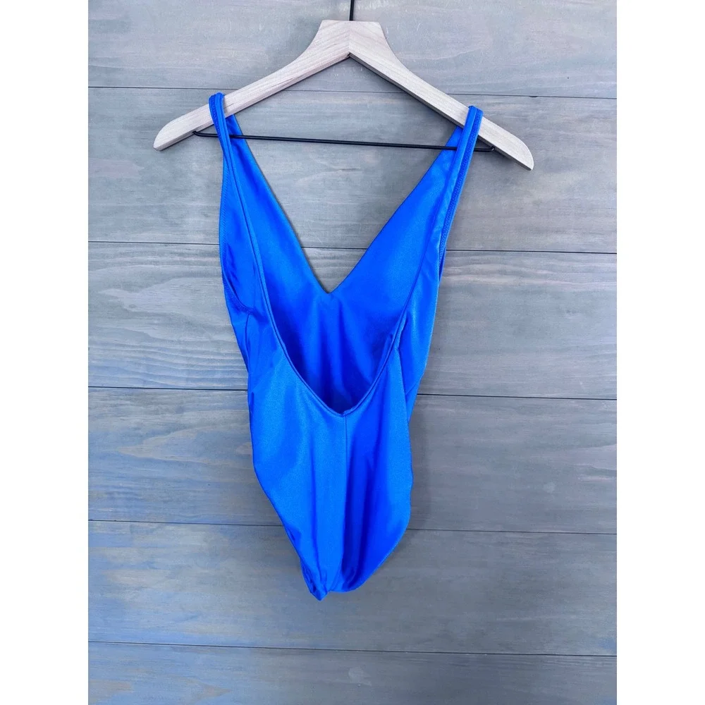 Gigi C Bikinis Womens Blue Plunge Neck Low Back One Piece Swimsuit S Free People